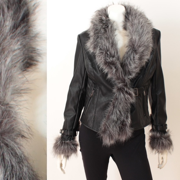 Ladies Contemporary Fit Faux Fur Pleather Jacket - Picture 1 of 5